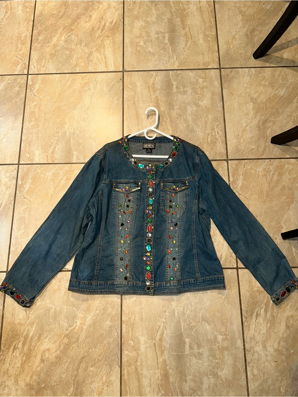 Rhinestone Berek dark wash Denim Jacket Size 1XL